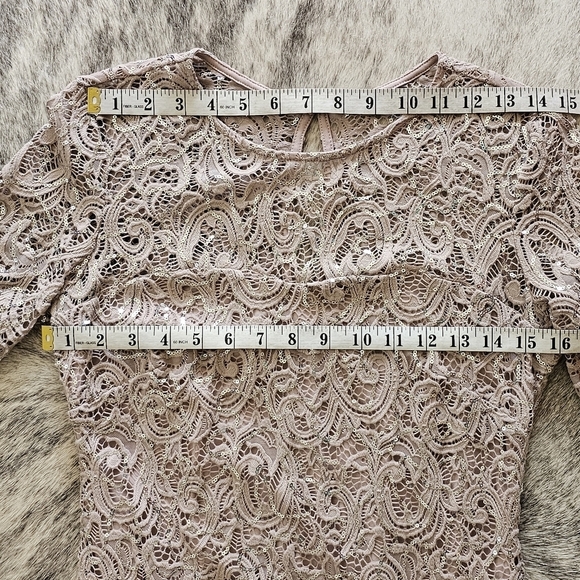 3 for $30! SALE Marina Lace Sequined Illusion Blush Sheath Bell Sleeve Dress - Picture 12 of 13